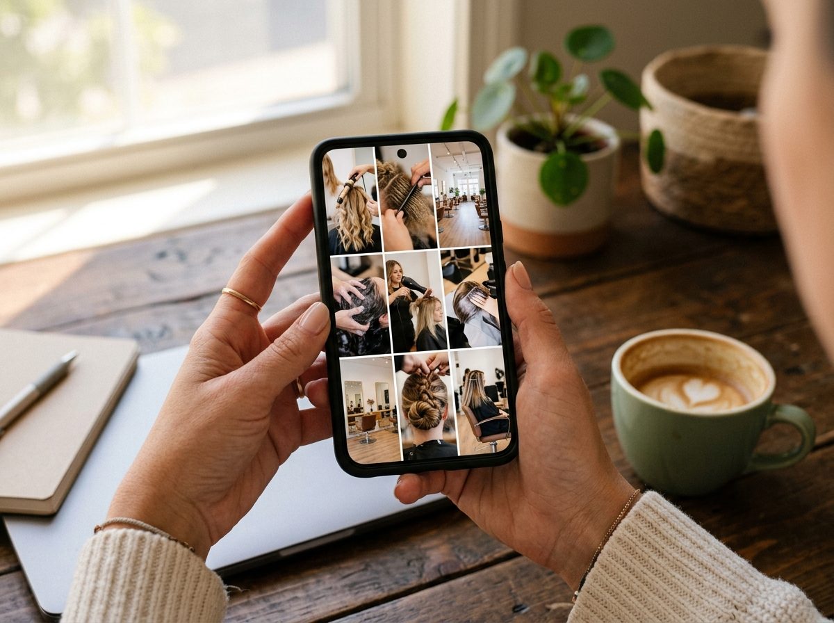 サロンの動画が並んだスマホの画面